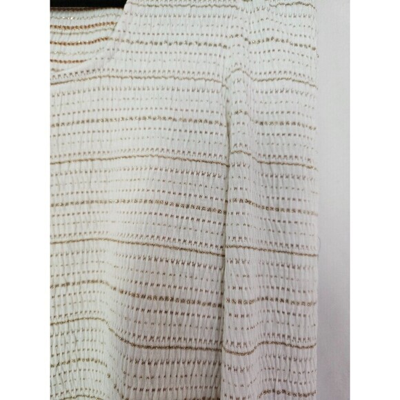 Loft Stripe Stretchy Top Women's Puff Long Sleeve Oat-Gold Size M Brand New - Picture 2 of 9